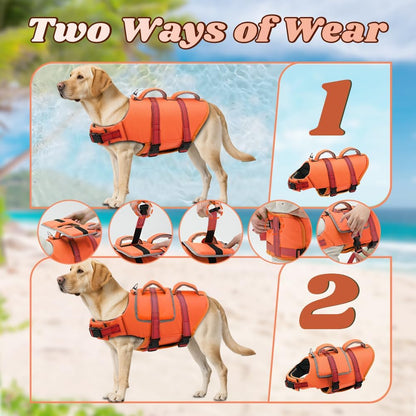 Dog Life Vest for Swimming, Dog Life Jacket with 2 Rescue Handles