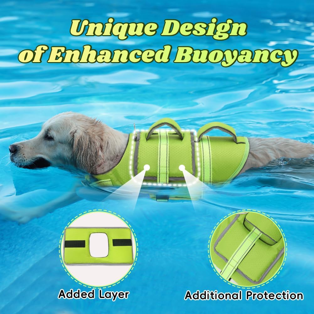 Dog Life Vest for Swimming, Dog Life Jacket with 2 Rescue Handles