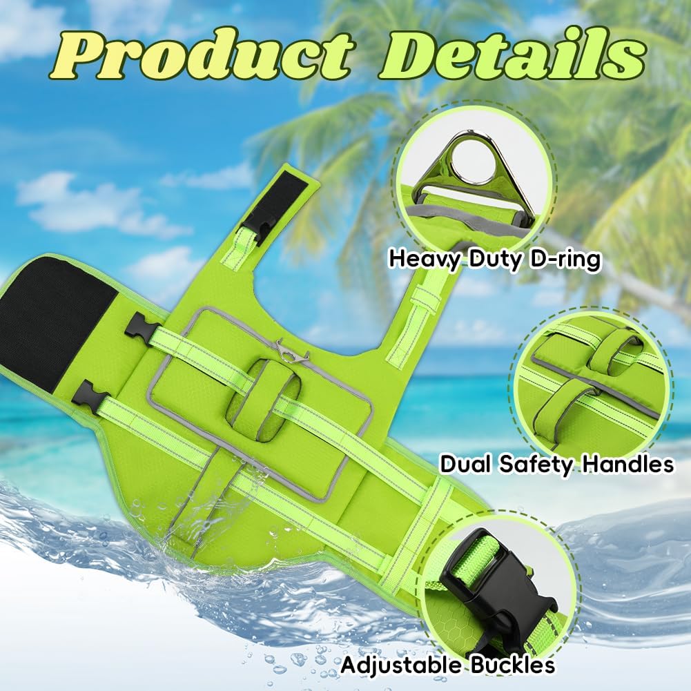 Dog Life Vest for Swimming, Dog Life Jacket with 2 Rescue Handles