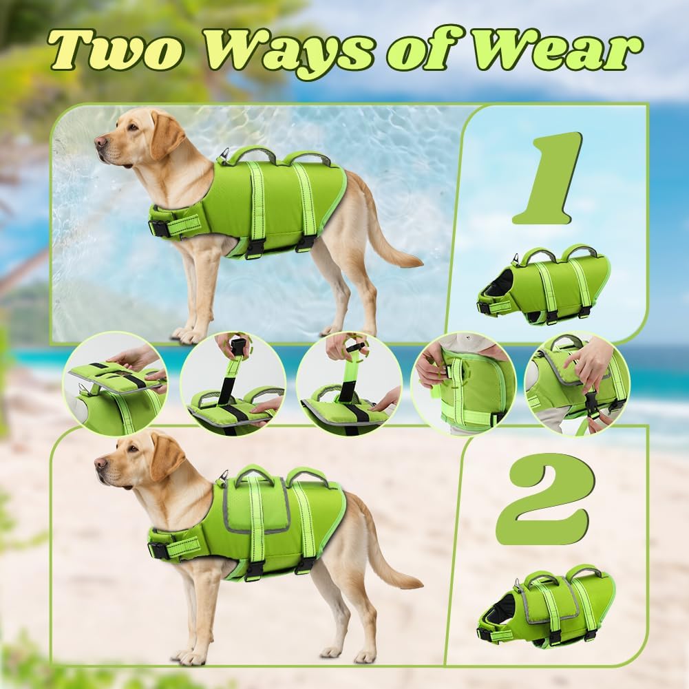 Dog Life Vest for Swimming, Dog Life Jacket with 2 Rescue Handles