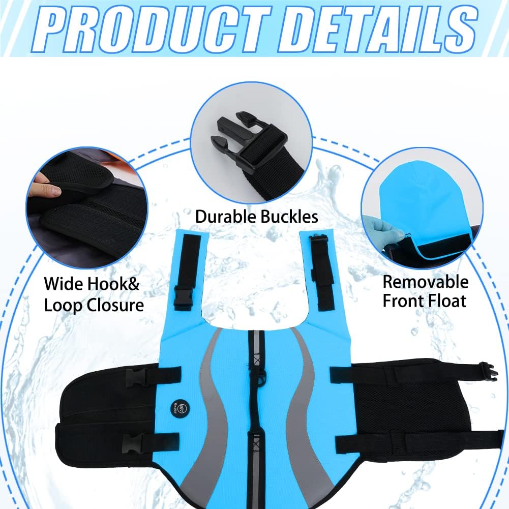 Dog Life Vest for Swimming, Dog Life Jacket with 2 Rescue Handles