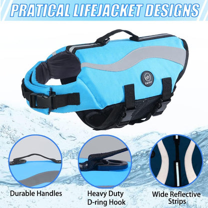 Dog Life Vest for Swimming, Dog Life Jacket with 2 Rescue Handles
