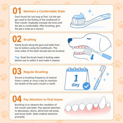Dog Toothbrush Kit of 4,Pet Supplies with Beef-Flavored Pet Toothpaste,Facilitating Teeth Cleaning and Oral Care, Dual Head/Finger Toothbrush for Small to Large Cats,Dogs and Most Pets