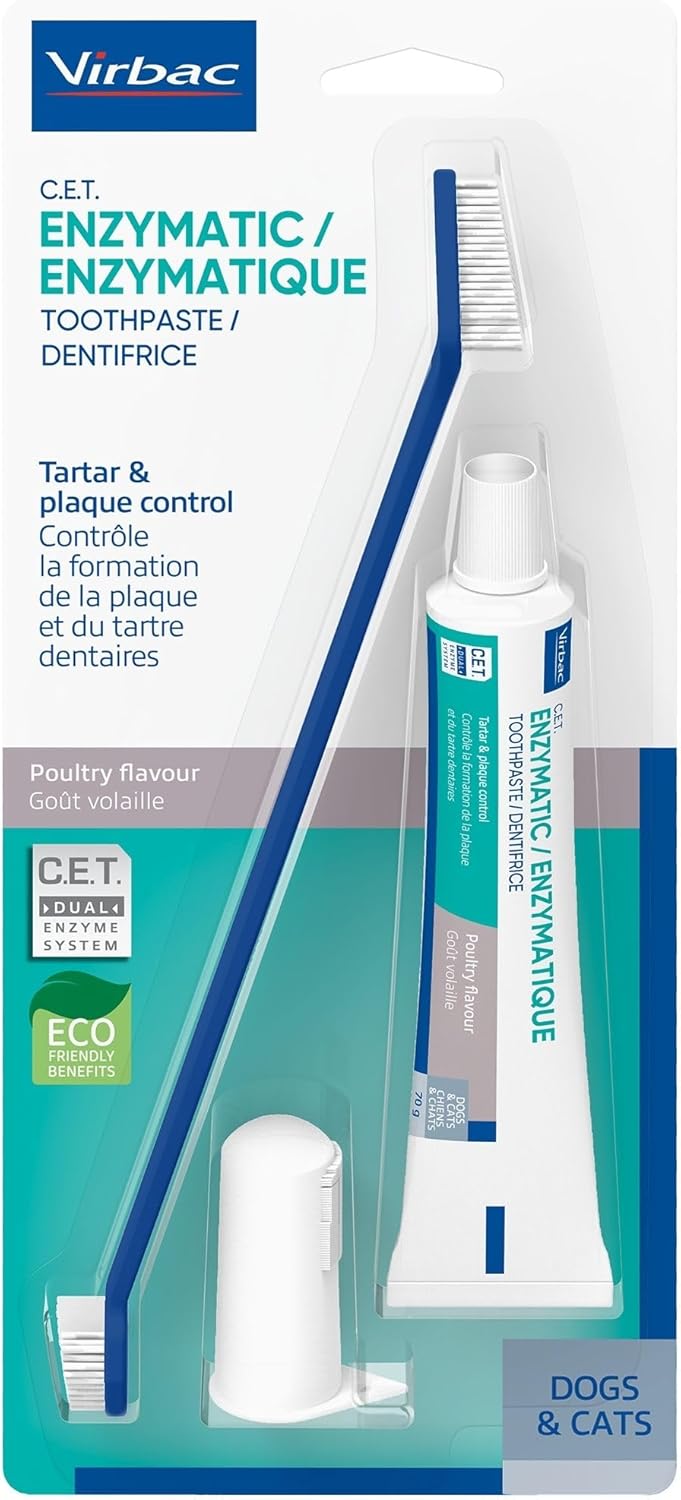 C.E.T. Oral Hygiene Kit for Dogs, Poultry flavor Toothpaste with Toothbrush | Dog toothbrush and toothpaste kit, dog dental kit poultry flavor, pet toothbrushing kit, includes fingerbrush
