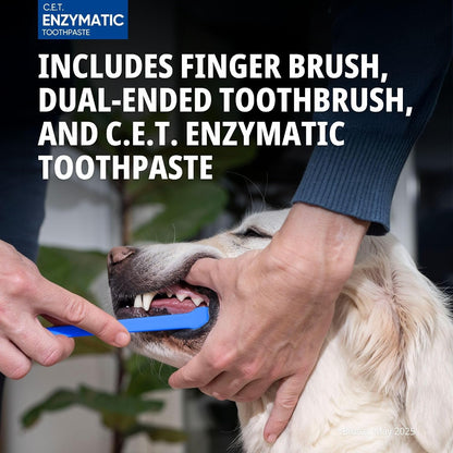 C.E.T. Oral Hygiene Kit for Dogs, Poultry flavor Toothpaste with Toothbrush | Dog toothbrush and toothpaste kit, dog dental kit poultry flavor, pet toothbrushing kit, includes fingerbrush