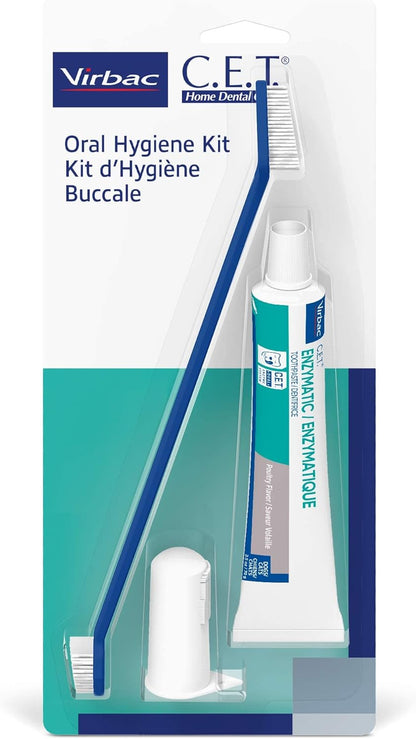 C.E.T. Oral Hygiene Kit for Dogs, Poultry flavor Toothpaste with Toothbrush | Dog toothbrush and toothpaste kit, dog dental kit poultry flavor, pet toothbrushing kit, includes fingerbrush