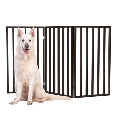 Pet Gate - 3-Panel Indoor Foldable Dog Fence for Stairs, Hallways, or Doorways - 54x32-Inch Wood Freestanding Dog Gates (White)