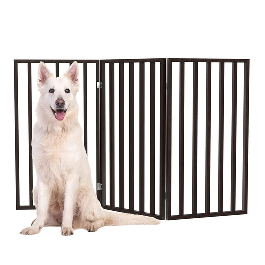 Pet Gate - 3-Panel Indoor Foldable Dog Fence for Stairs, Hallways, or Doorways - 54x32-Inch Wood Freestanding Dog Gates (White)