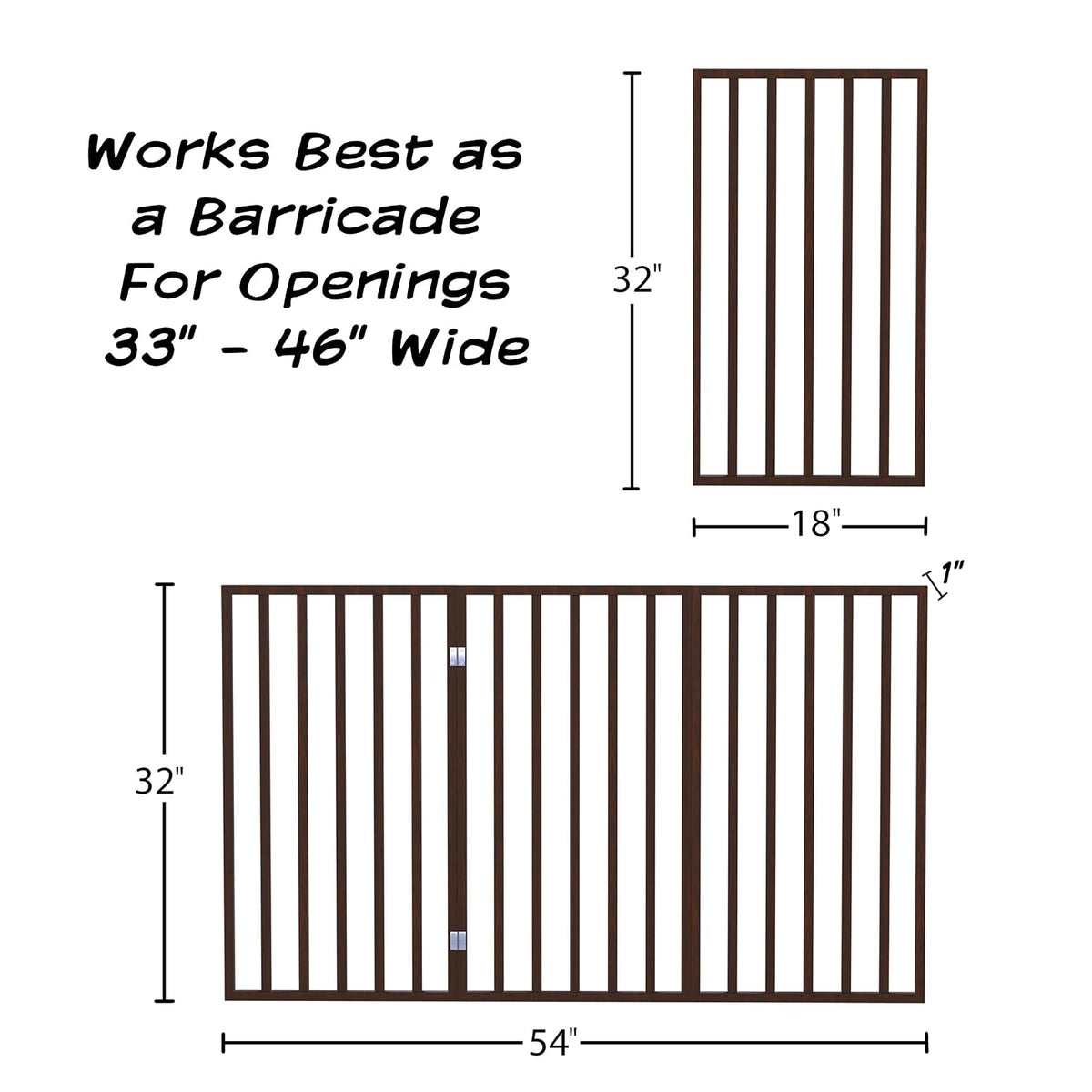 Pet Gate - 3-Panel Indoor Foldable Dog Fence for Stairs, Hallways, or Doorways - 54x32-Inch Wood Freestanding Dog Gates (White)