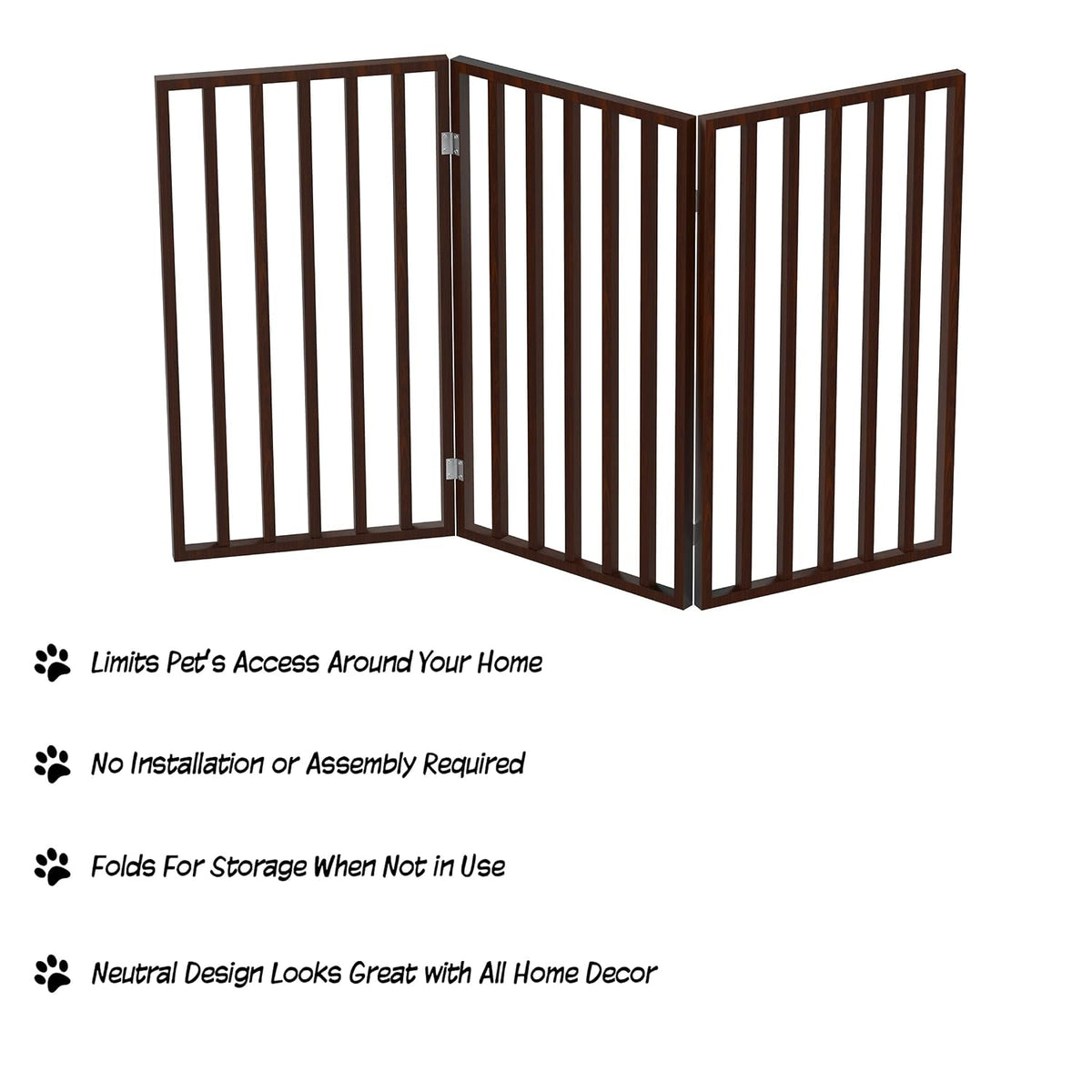 Pet Gate - 3-Panel Indoor Foldable Dog Fence for Stairs, Hallways, or Doorways - 54x32-Inch Wood Freestanding Dog Gates (White)