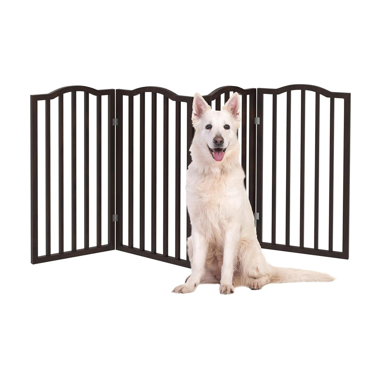 Pet Gate - 3-Panel Indoor Foldable Dog Fence for Stairs, Hallways, or Doorways - 54x32-Inch Wood Freestanding Dog Gates (White)