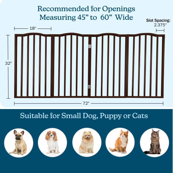Pet Gate - 3-Panel Indoor Foldable Dog Fence for Stairs, Hallways, or Doorways - 54x32-Inch Wood Freestanding Dog Gates (White)