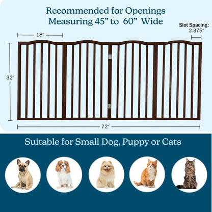Pet Gate - 3-Panel Indoor Foldable Dog Fence for Stairs, Hallways, or Doorways - 54x32-Inch Wood Freestanding Dog Gates (White)