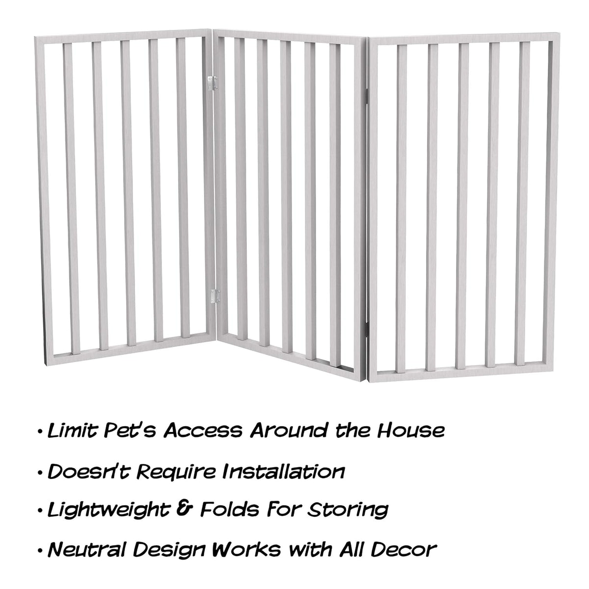 Pet Gate - 3-Panel Indoor Foldable Dog Fence for Stairs, Hallways, or Doorways - 54x32-Inch Wood Freestanding Dog Gates (White)