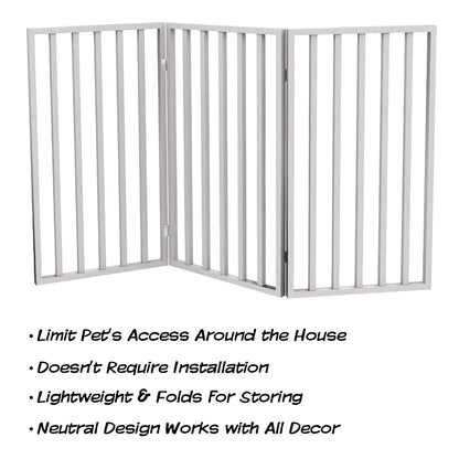 Pet Gate - 3-Panel Indoor Foldable Dog Fence for Stairs, Hallways, or Doorways - 54x32-Inch Wood Freestanding Dog Gates (White)