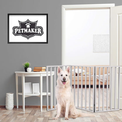 Pet Gate - 3-Panel Indoor Foldable Dog Fence for Stairs, Hallways, or Doorways - 54x32-Inch Wood Freestanding Dog Gates (White)