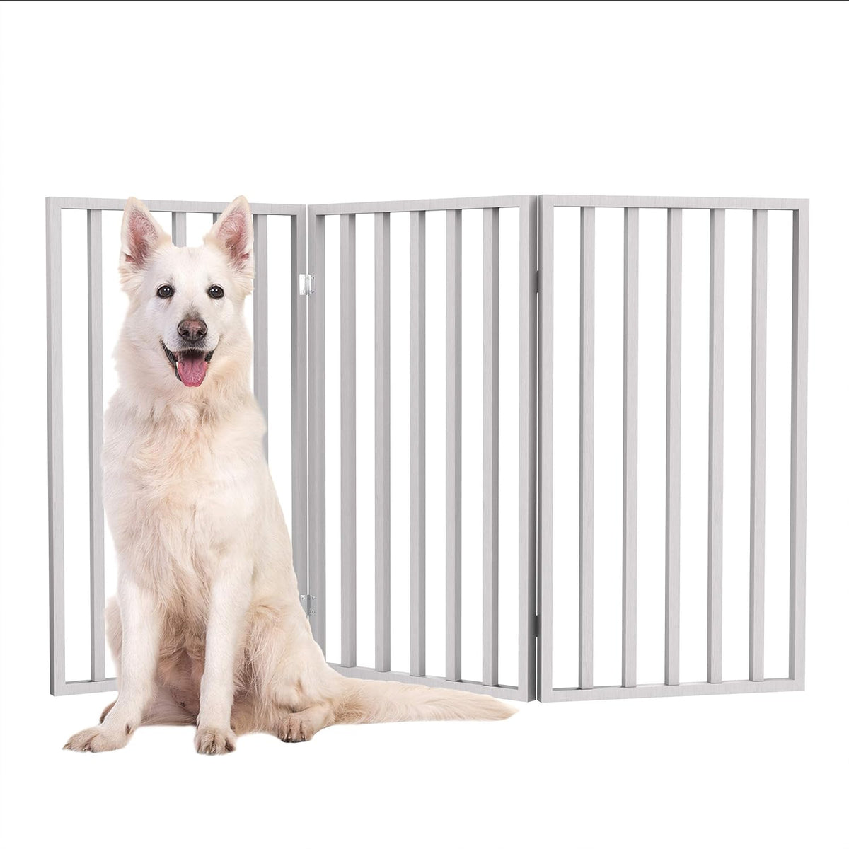 Pet Gate - 3-Panel Indoor Foldable Dog Fence for Stairs, Hallways, or Doorways - 54x32-Inch Wood Freestanding Dog Gates (White)
