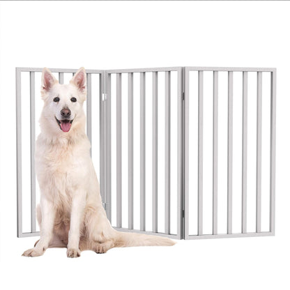 Pet Gate - 3-Panel Indoor Foldable Dog Fence for Stairs, Hallways, or Doorways - 54x32-Inch Wood Freestanding Dog Gates (White)