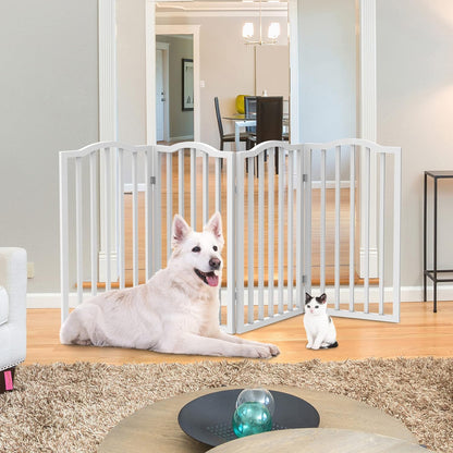 Pet Gate - 3-Panel Indoor Foldable Dog Fence for Stairs, Hallways, or Doorways - 54x32-Inch Wood Freestanding Dog Gates (White)