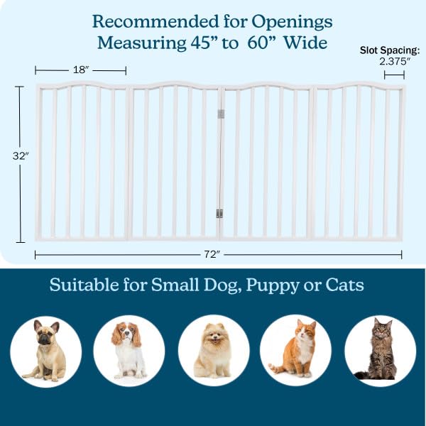 Pet Gate - 3-Panel Indoor Foldable Dog Fence for Stairs, Hallways, or Doorways - 54x32-Inch Wood Freestanding Dog Gates (White)
