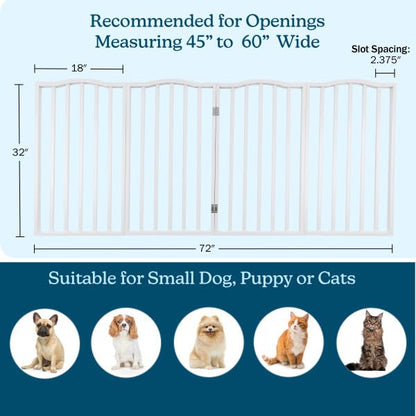 Pet Gate - 3-Panel Indoor Foldable Dog Fence for Stairs, Hallways, or Doorways - 54x32-Inch Wood Freestanding Dog Gates (White)