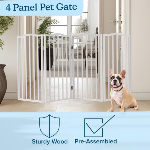 Pet Gate - 3-Panel Indoor Foldable Dog Fence for Stairs, Hallways, or Doorways - 54x32-Inch Wood Freestanding Dog Gates (White)