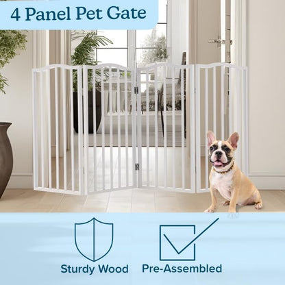 Pet Gate - 3-Panel Indoor Foldable Dog Fence for Stairs, Hallways, or Doorways - 54x32-Inch Wood Freestanding Dog Gates (White)