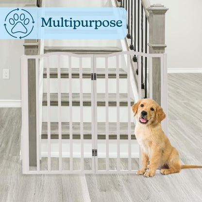 Pet Gate - 3-Panel Indoor Foldable Dog Fence for Stairs, Hallways, or Doorways - 54x32-Inch Wood Freestanding Dog Gates (White)