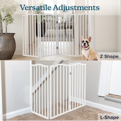Pet Gate - 3-Panel Indoor Foldable Dog Fence for Stairs, Hallways, or Doorways - 54x32-Inch Wood Freestanding Dog Gates (White)