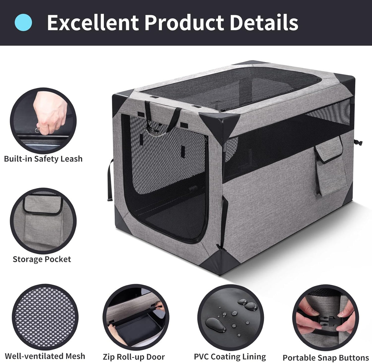 30 Inch Portable Soft Foldable Dog Crate, 30" L x 21" W x 21" H