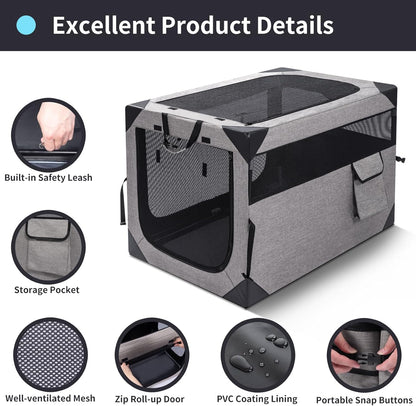 30 Inch Portable Soft Foldable Dog Crate, 30" L x 21" W x 21" H