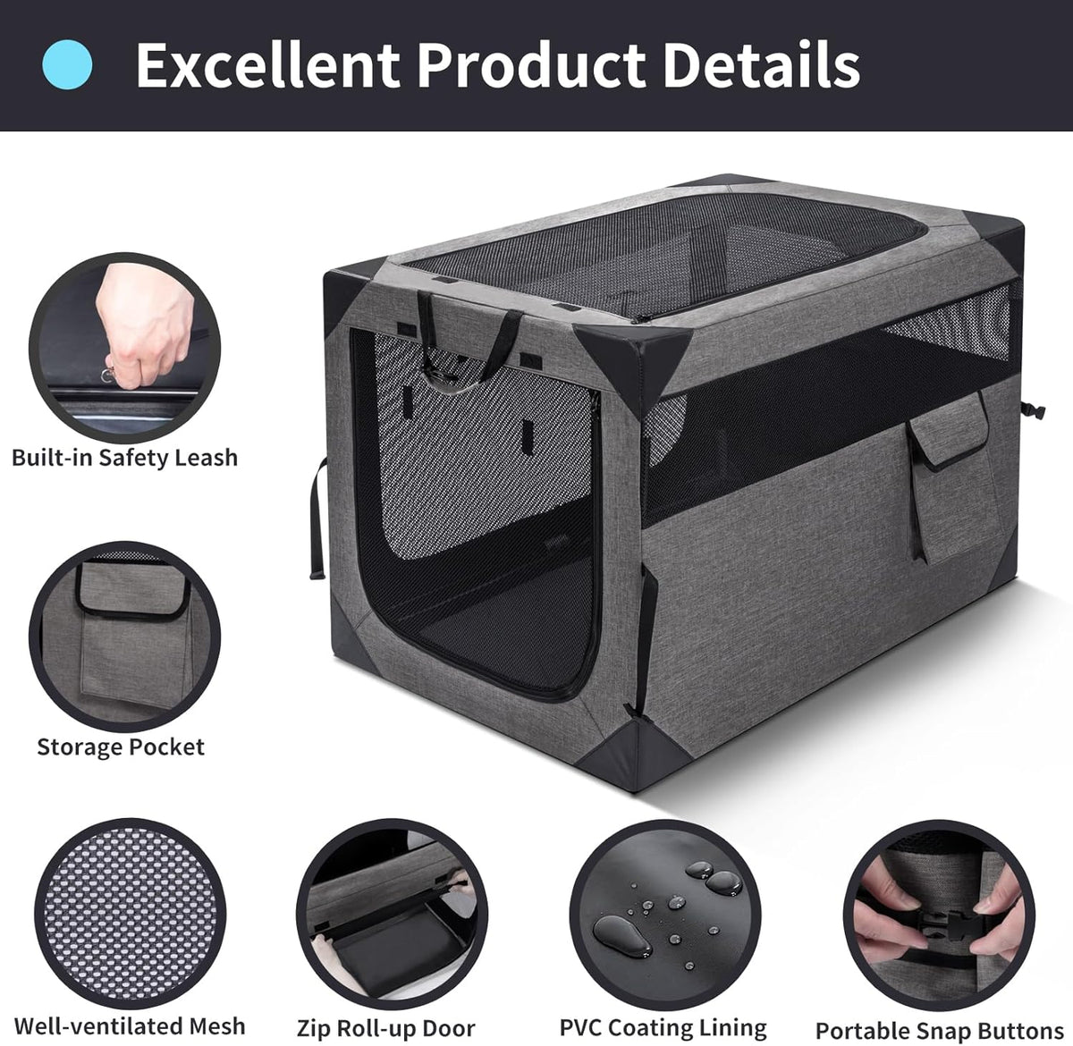 30 Inch Portable Soft Foldable Dog Crate, 30" L x 21" W x 21" H