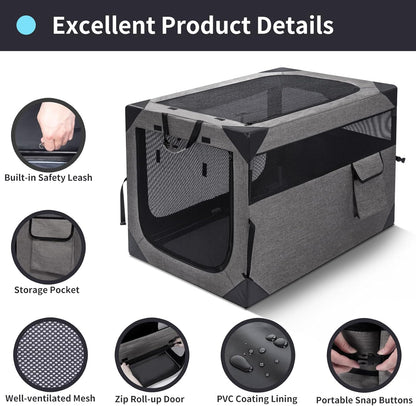 30 Inch Portable Soft Foldable Dog Crate, 30" L x 21" W x 21" H