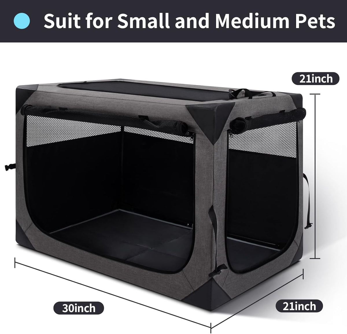 30 Inch Portable Soft Foldable Dog Crate, 30" L x 21" W x 21" H
