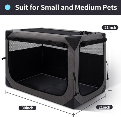 30 Inch Portable Soft Foldable Dog Crate, 30" L x 21" W x 21" H