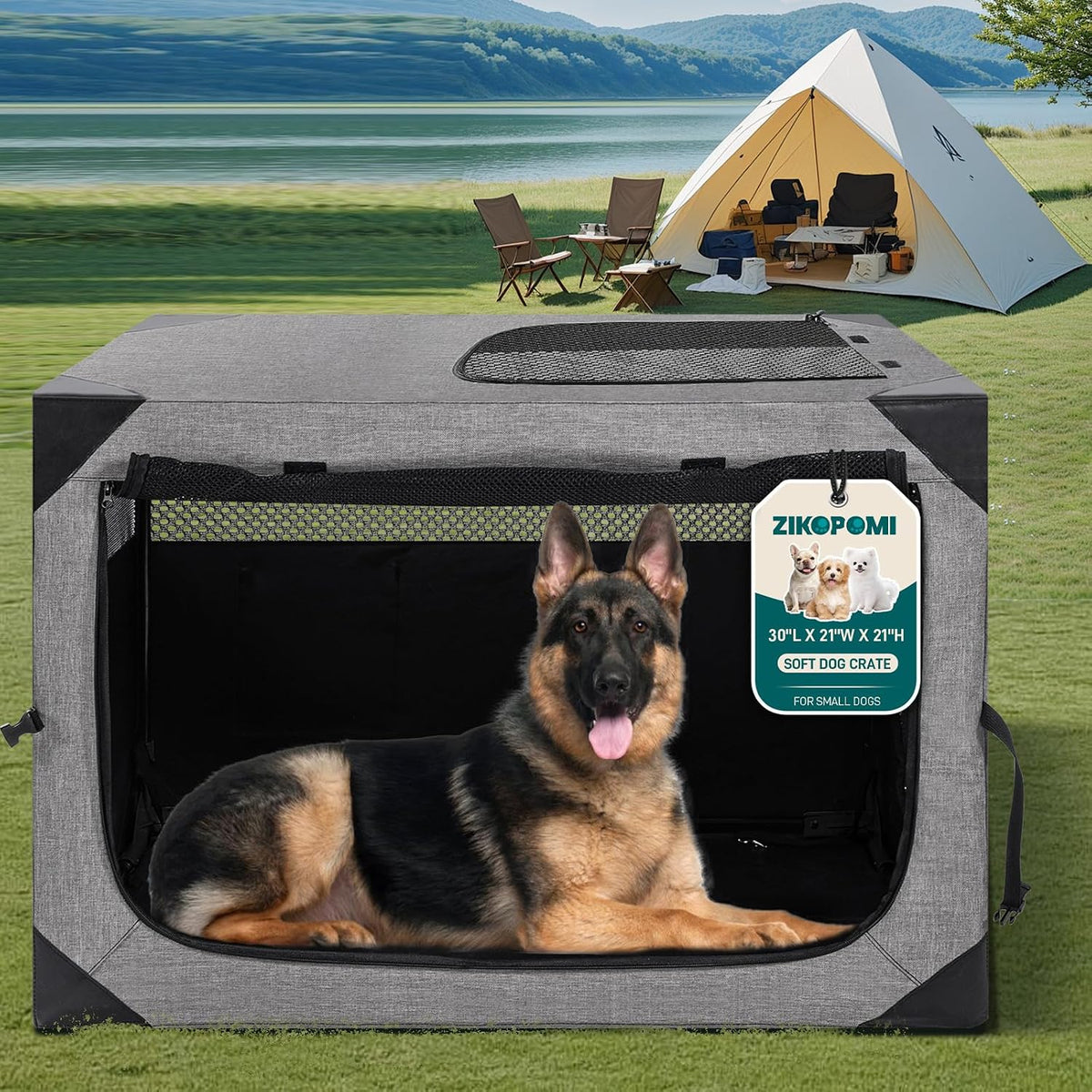 30 Inch Portable Soft Foldable Dog Crate, 30" L x 21" W x 21" H