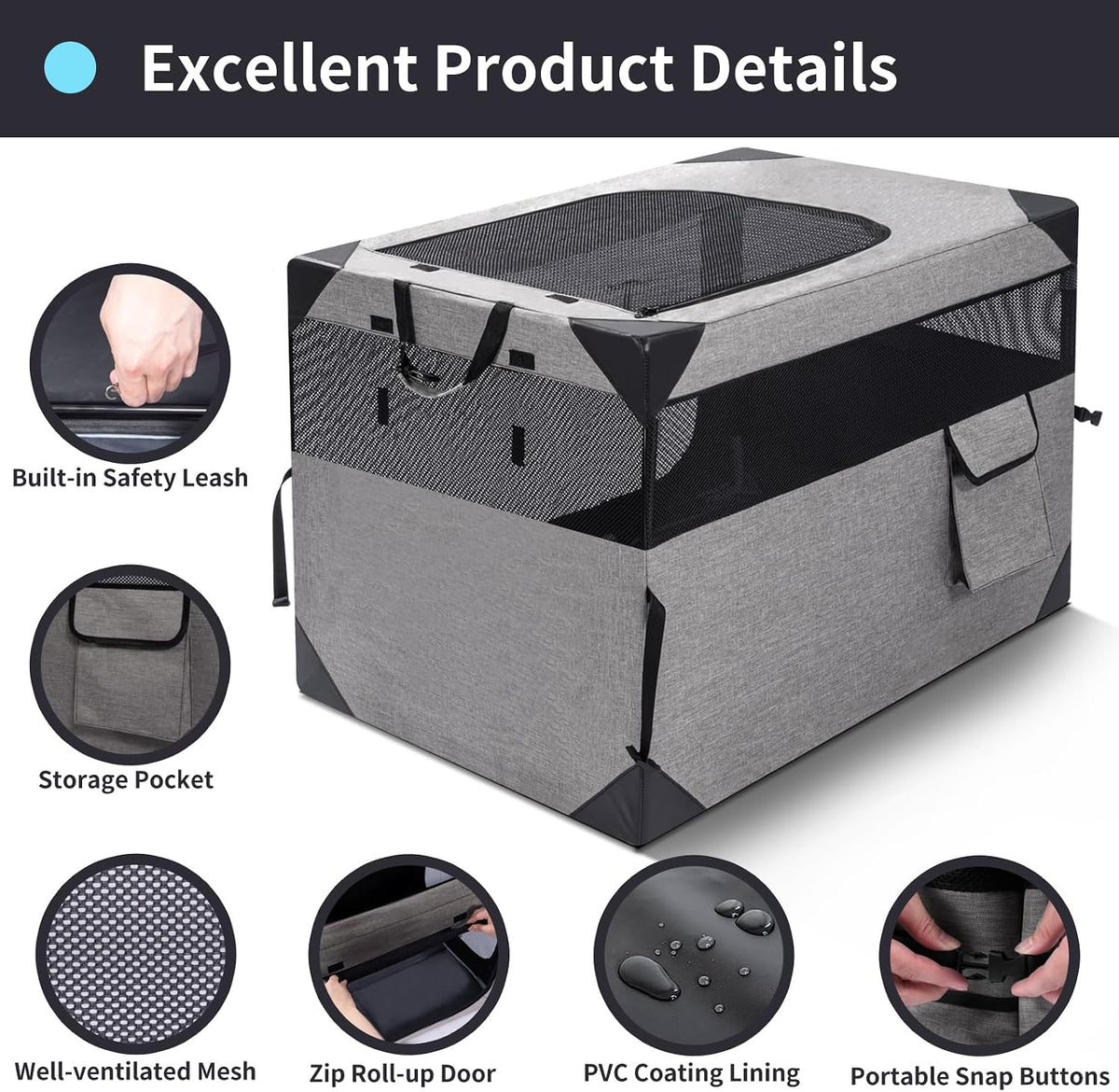 30 Inch Portable Soft Foldable Dog Crate, 30" L x 21" W x 21" H
