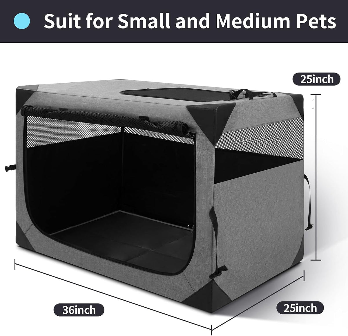 30 Inch Portable Soft Foldable Dog Crate, 30" L x 21" W x 21" H