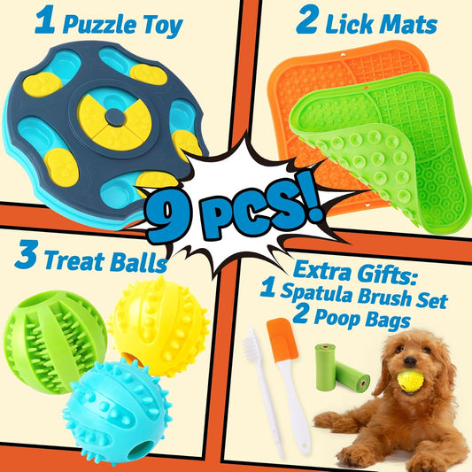 9 Pack Dog Enrichment Toy Set with Puzzle Toy & Lick Mats | For Small & Medium Dogs,Multi-Level Challenge,Mental Stimulation,Slow Feeding Support,Interactive Play