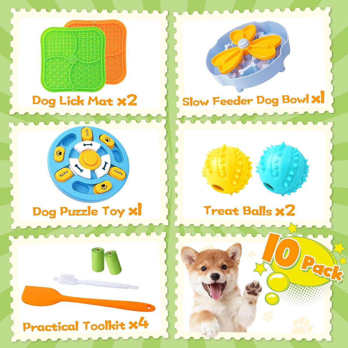 9 Pack Dog Enrichment Toy Set with Puzzle Toy & Lick Mats | For Small & Medium Dogs,Multi-Level Challenge,Mental Stimulation,Slow Feeding Support,Interactive Play