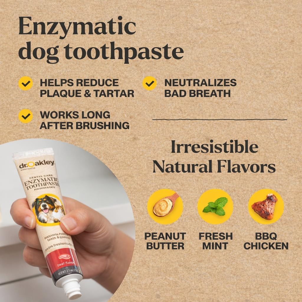 Dr. Oakley Dental Toothbrush Kit for Dogs & Cats, Chicken Flavor | Finger Brush for Small Pets, Soft Brushes for Large or Older Pets, Natural and Safe