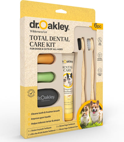 Dr. Oakley Dental Toothbrush Kit for Dogs & Cats, Chicken Flavor | Finger Brush for Small Pets, Soft Brushes for Large or Older Pets, Natural and Safe