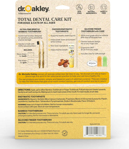 Dr. Oakley Dental Toothbrush Kit for Dogs & Cats, Chicken Flavor | Finger Brush for Small Pets, Soft Brushes for Large or Older Pets, Natural and Safe