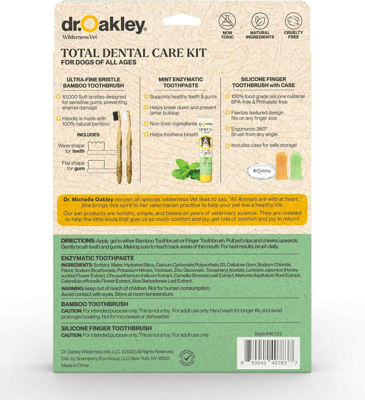 Dr. Oakley Dental Toothbrush Kit for Dogs & Cats, Chicken Flavor | Finger Brush for Small Pets, Soft Brushes for Large or Older Pets, Natural and Safe