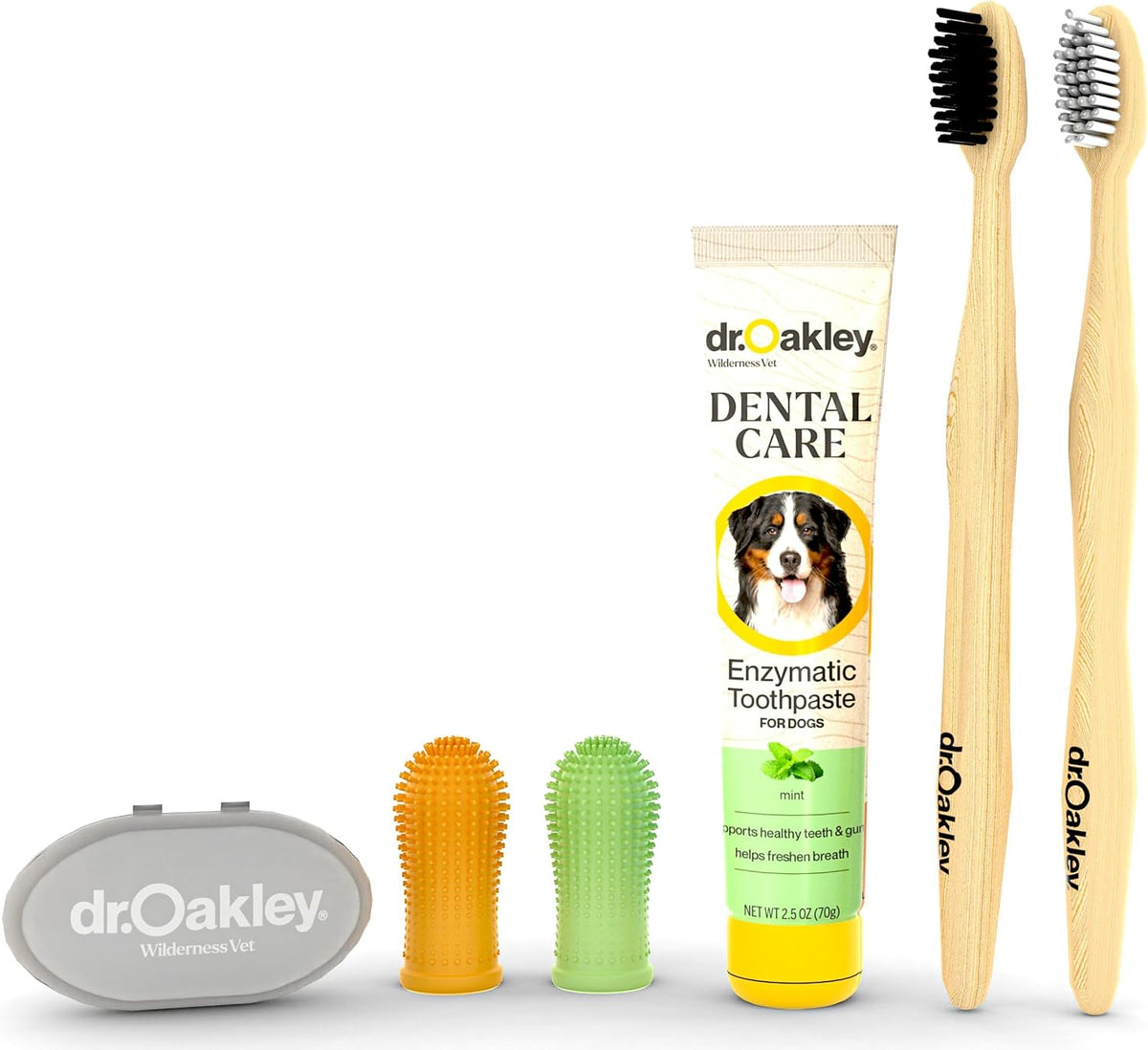 Dr. Oakley Dental Toothbrush Kit for Dogs & Cats, Chicken Flavor | Finger Brush for Small Pets, Soft Brushes for Large or Older Pets, Natural and Safe