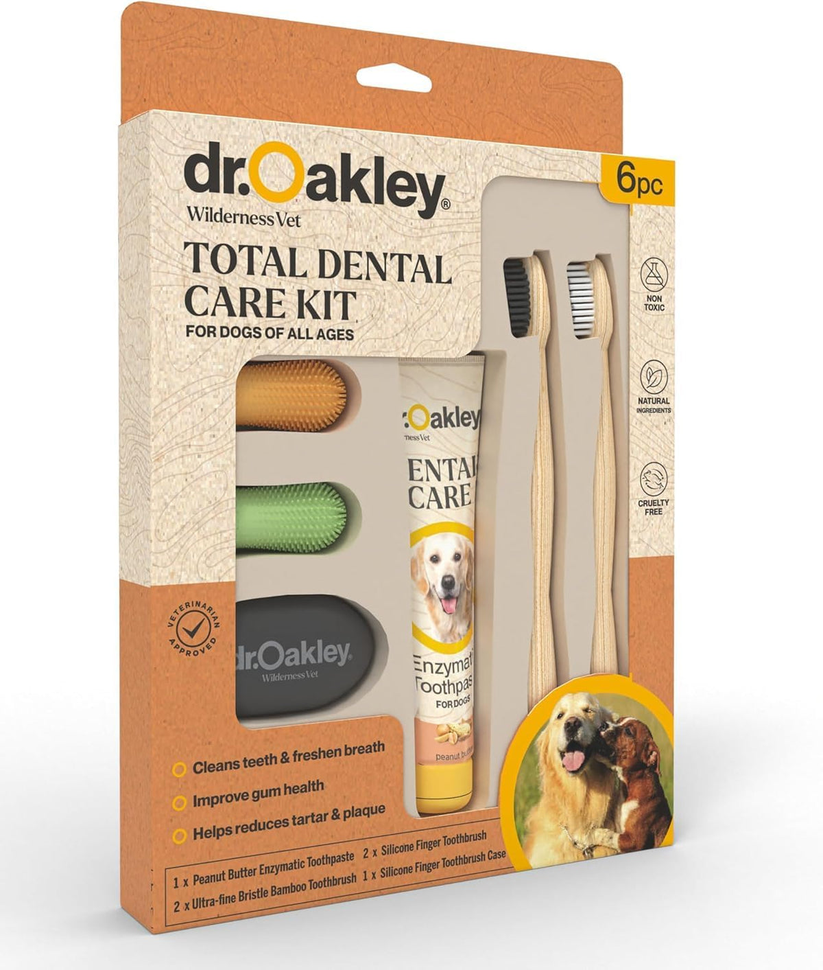Dr. Oakley Dental Toothbrush Kit for Dogs & Cats, Chicken Flavor | Finger Brush for Small Pets, Soft Brushes for Large or Older Pets, Natural and Safe