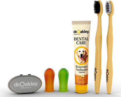 Dr. Oakley Dental Toothbrush Kit for Dogs & Cats, Chicken Flavor | Finger Brush for Small Pets, Soft Brushes for Large or Older Pets, Natural and Safe