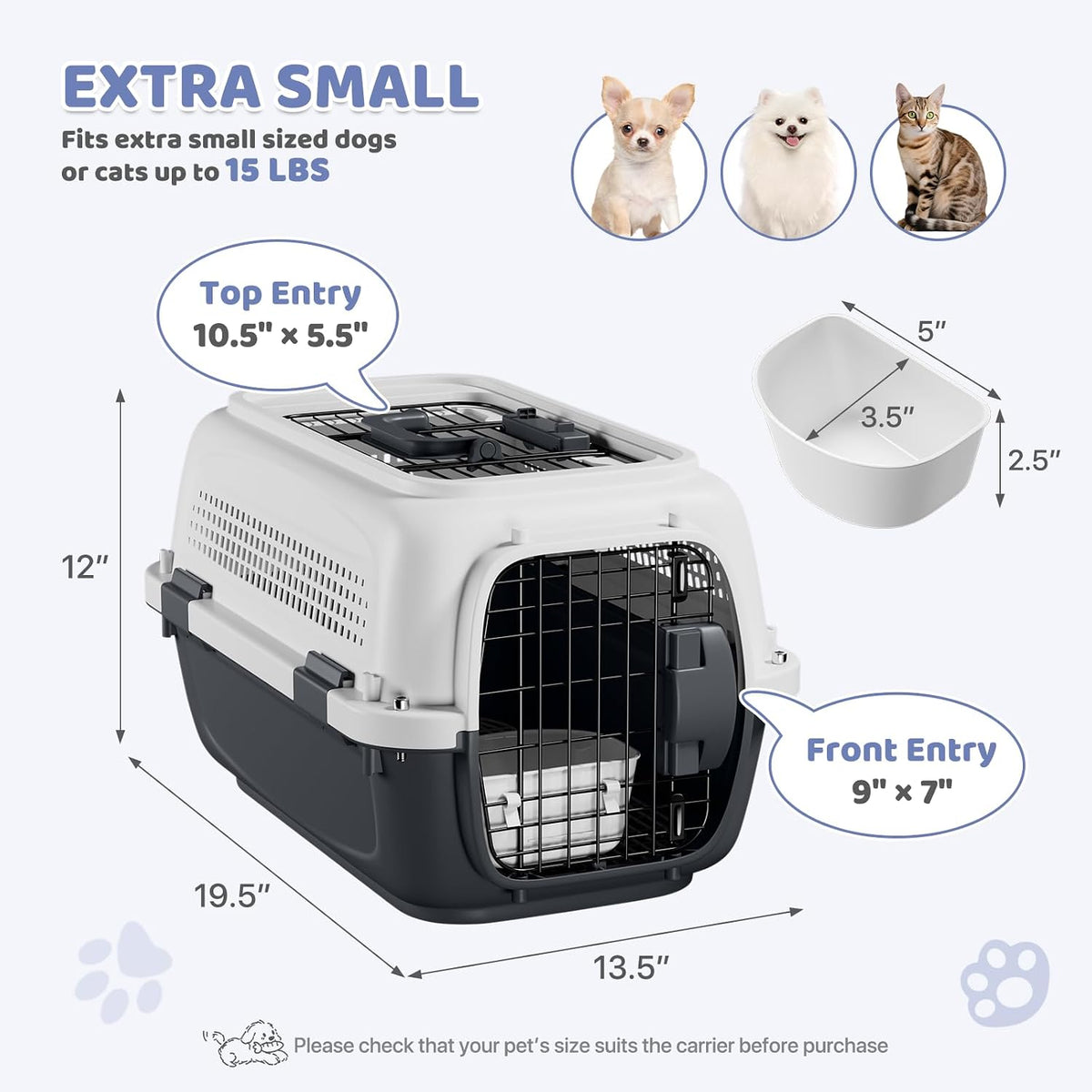 18 Inch Hard-Sided Dog Cat Carrier, Grey