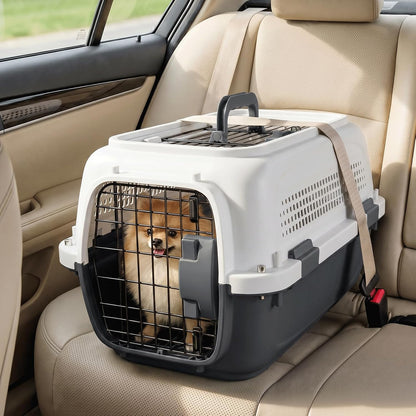 18 Inch Hard-Sided Dog Cat Carrier, Grey