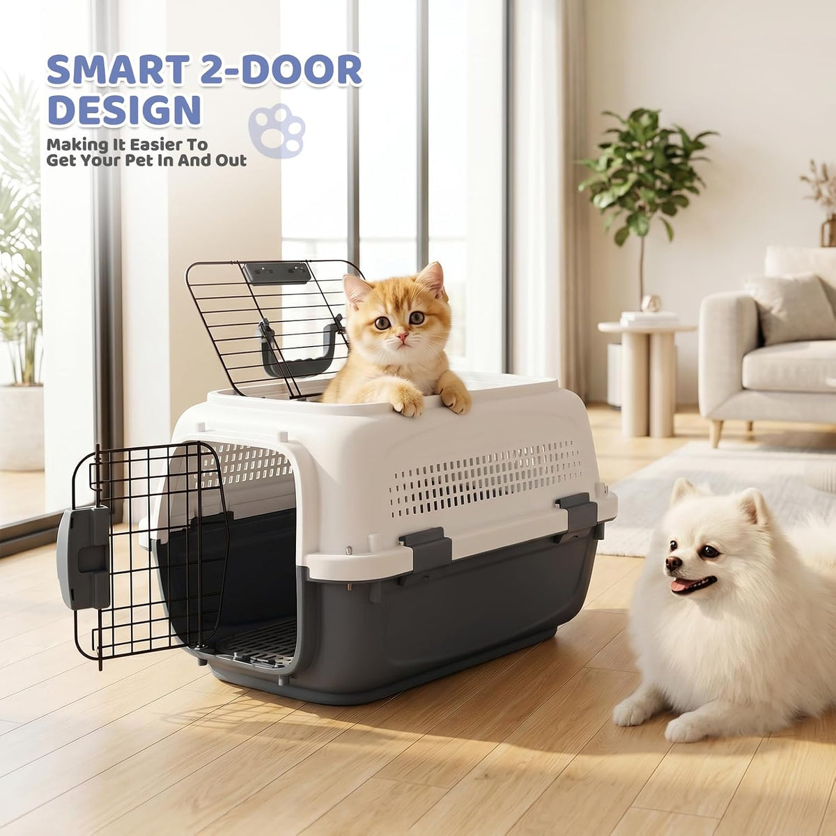 18 Inch Hard-Sided Dog Cat Carrier, Grey